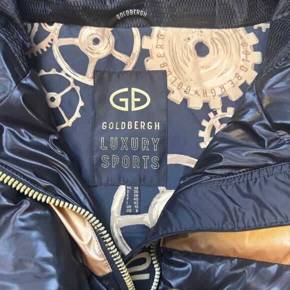 Goldbergh Ski Dazzle Puffer Jacket Coat Striped Gold Black size US 8 - Picture 4 of 7